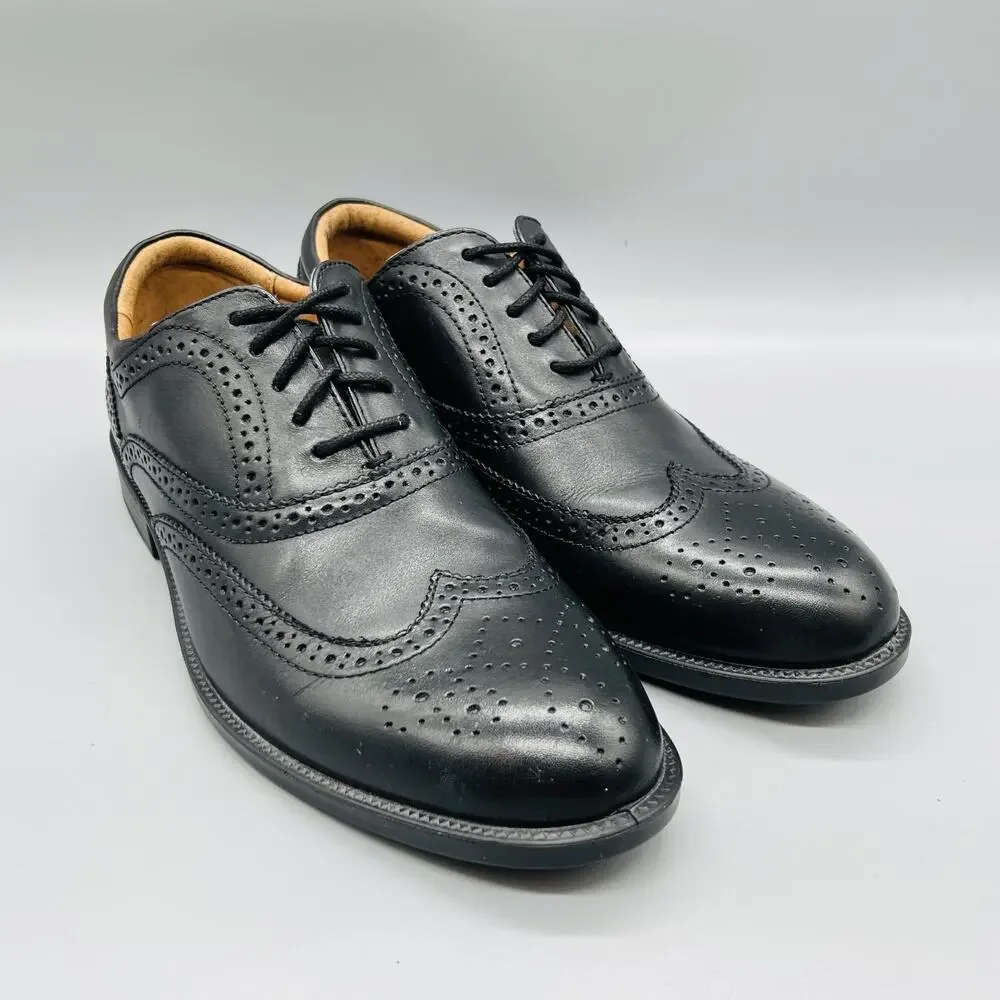 GH Bass & Co Shoes Mens 8.5 Black Leather Flex Step Wingtip Oxford Dress Brogue